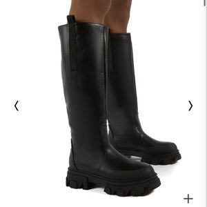 Public Desire Genius Black Knee High Chunky Sole Boots